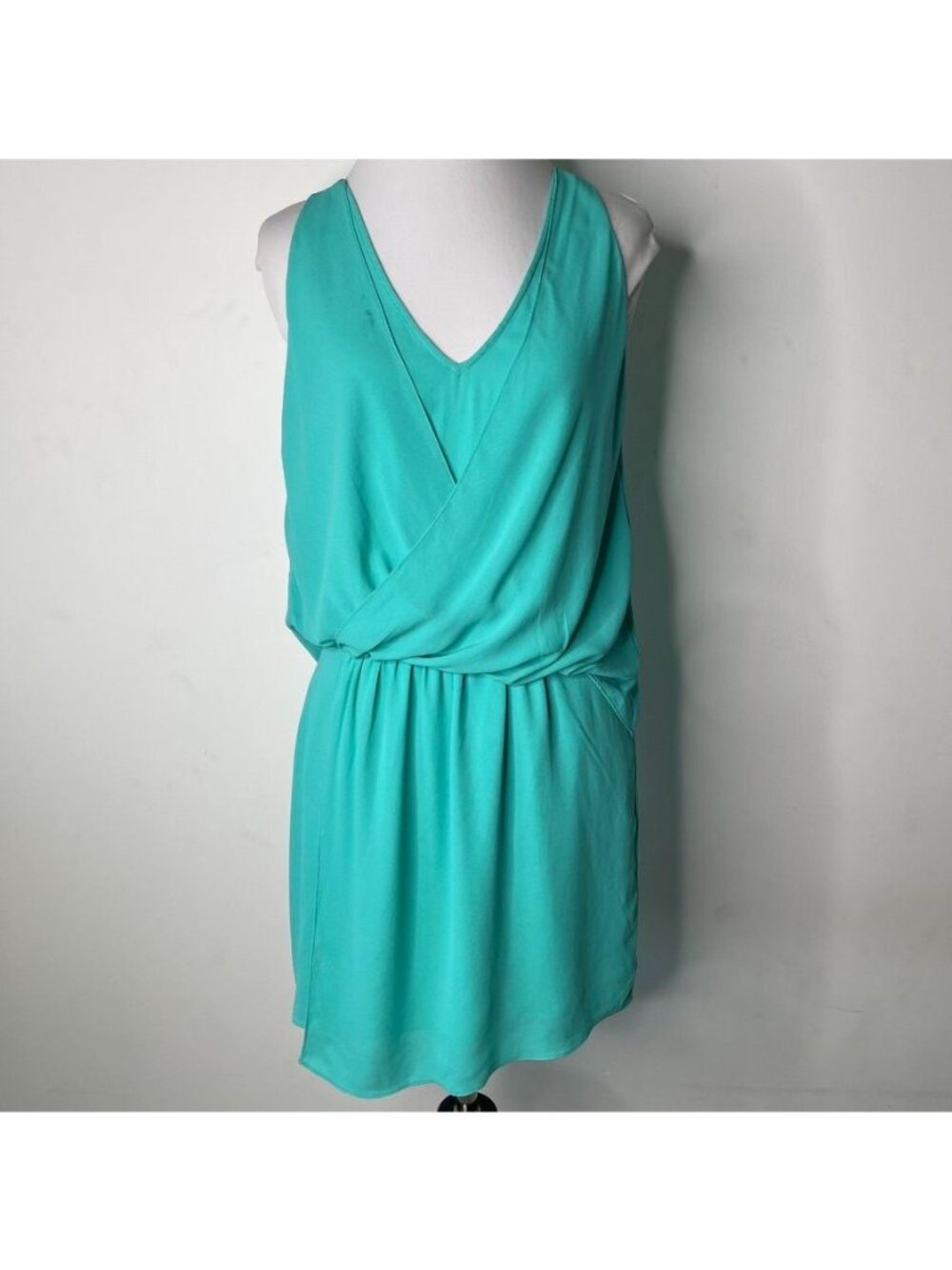 Elizabeth and James Tianna Dress Size 0 Turquoise Silk Mini Draped Faux Wrap NWT